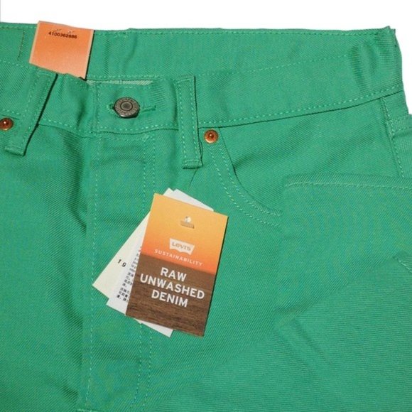 Levi 501 Straight Shrink Fit Raw Unwashed Denim Jeans Pastel Green Barbiecore - Picture 2 of 7